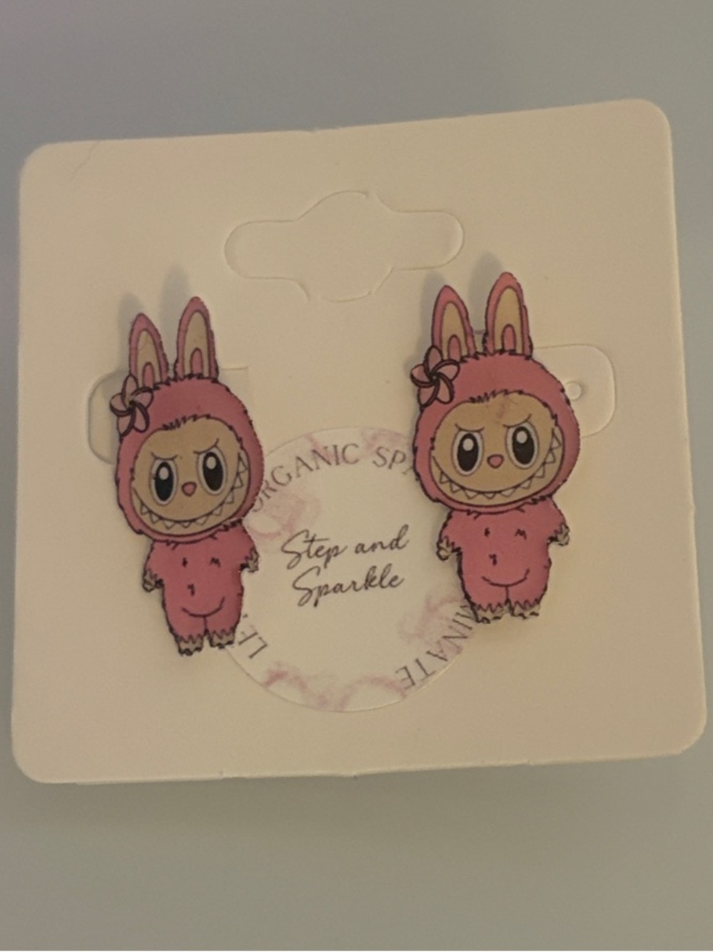 Pink Labubu Character stud earrings